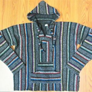 HOODED JARGA PANCHO ACRYLIC/POLY/COTTON